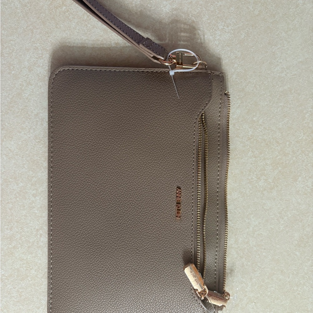 Anne Klein 2pc Taupe & Leopard print Wristlet with Gold Zipper - Picture 3 of 10